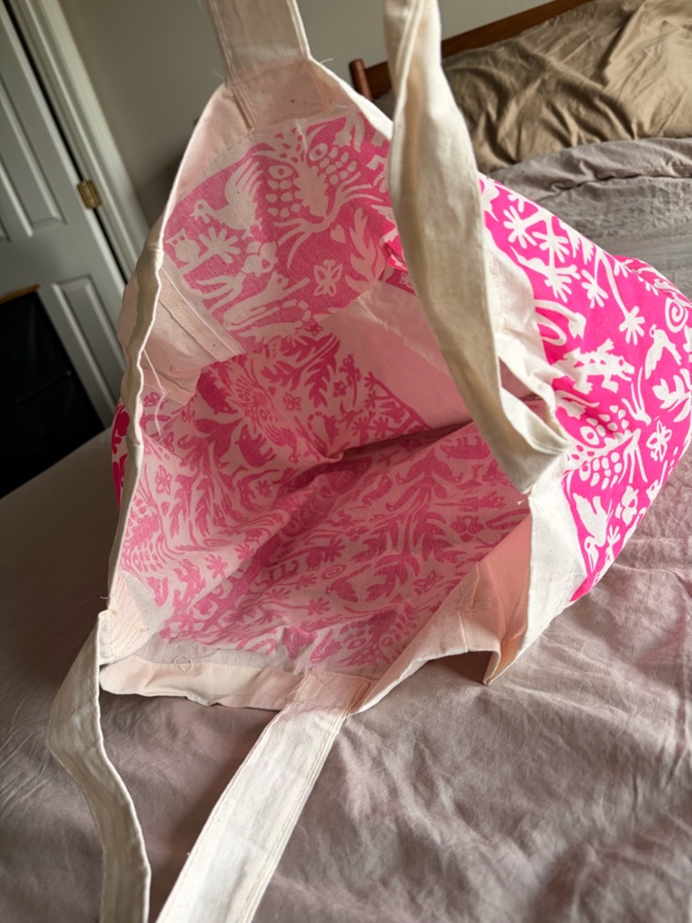 Pink and cream Hotel Xcaret Mexico Canvas Tote Bag - Picture 4 of 4